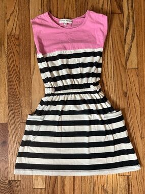 Poof Girl Excellence Pink & Black Striped Girls' Dress - Pocketed Casual Sz 14